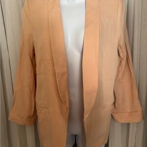Peach Open Front Blazer with Shawl Lapels and Long Sleeves